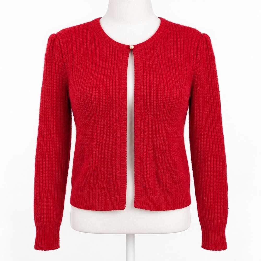 Vintage 90s Silk Angora Cardigan Sweater Sz M Red Preppy Classic Teacher Luxury